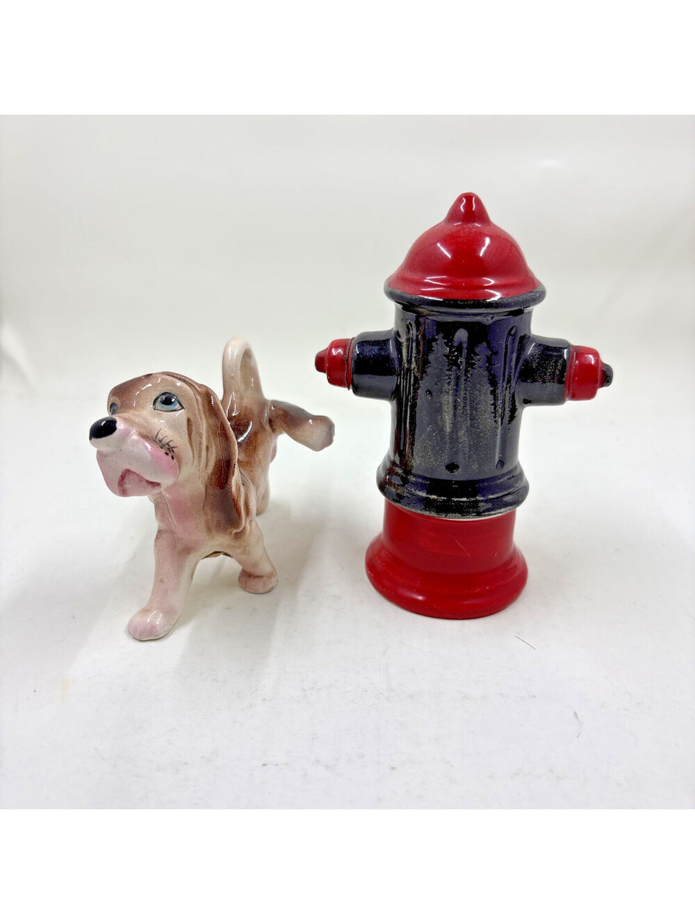 Vintage Hound Dog And Fire Hydrant Salt & Pepper Shakers